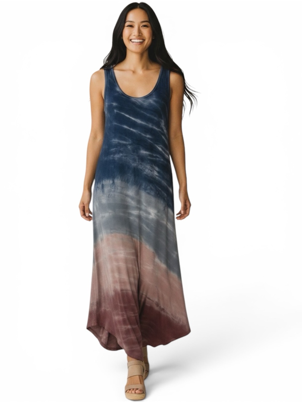 Cable & Gauge Blue Gray Brown Tie-Dye Maxi Dress